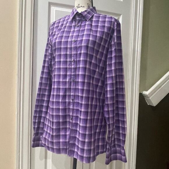 HUGO BOSS SLIM BUTTON UP LONG SLEEVE SHIRT PLAID PURPLE COLOR SIZE LARGE - Picture 3 of 16